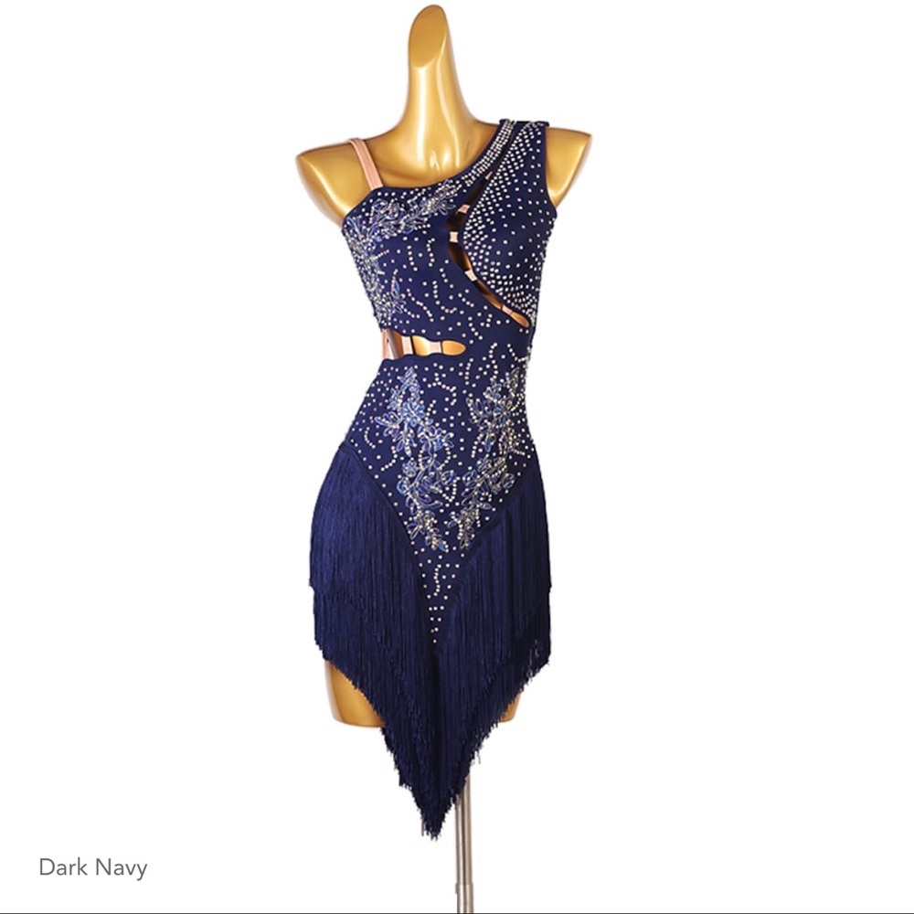 Latin Dance Dress with Fringe and Crystals